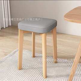跨境木质方凳家用可叠放软包高脚凳餐厅实木便携式备用餐凳