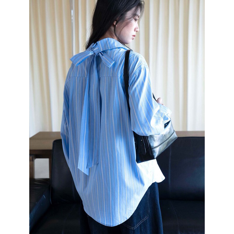 Loufu's new autumn fashion features a stylish and unique design with simple ribbon-striped long-sleeve shirts, suitable for commuting, and a loose-fitting top for women Loufu's new autumn fashion features a stylish and unique design with simple ribbon-striped long-sleeve shirts, suitable for commuting, and a loose-fitting top for women