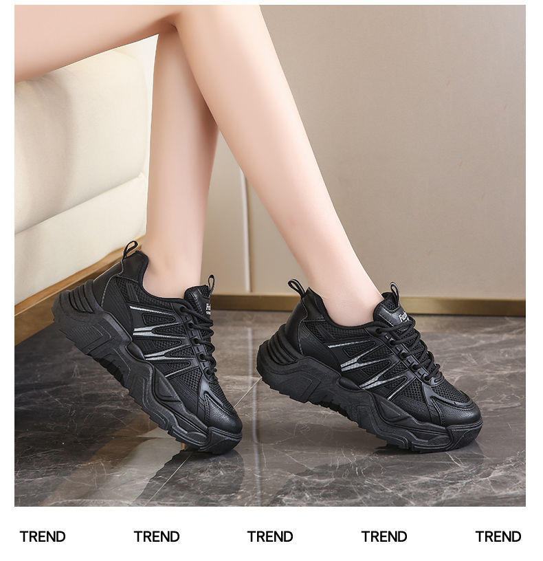Internet Celebrity zapatos de papá para las mujeres 2024 primavera y otoño nueva moda de malla zapatos casuales ligero fondo grueso estudiante zapatilla de deporte de moda