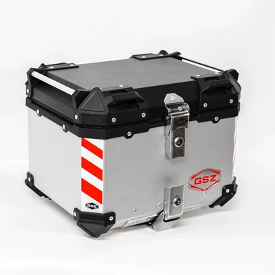 with floor cargo, Motorcycle trunk - black-cover-silver-flat-style