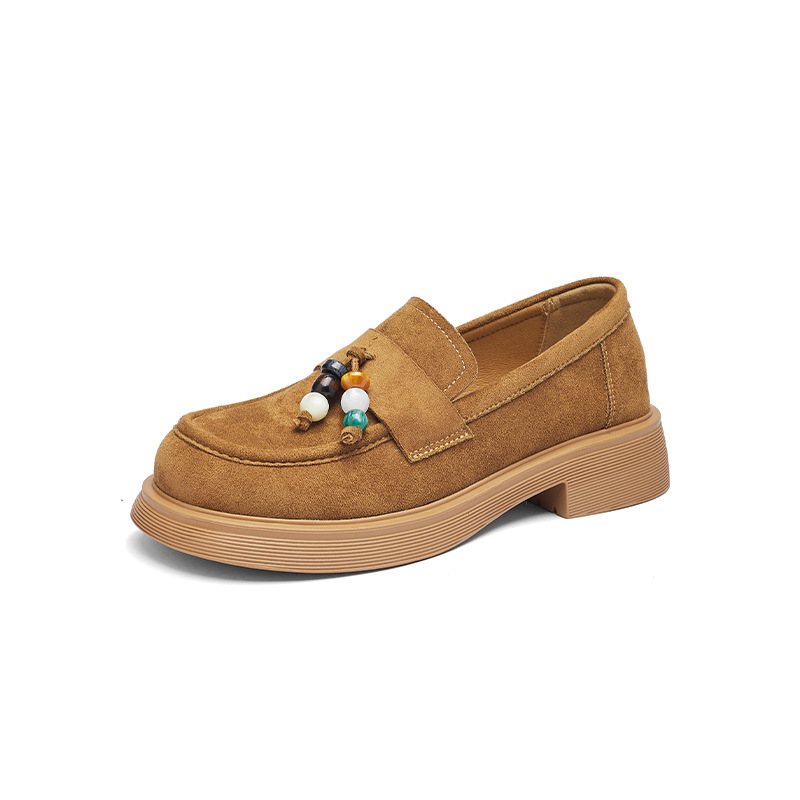 Zapatos Lefour de fondo grueso para mujeres 2025 nuevo invierno y otoño zapatos de un solo pie retrógrados bordas cuentas Bocken