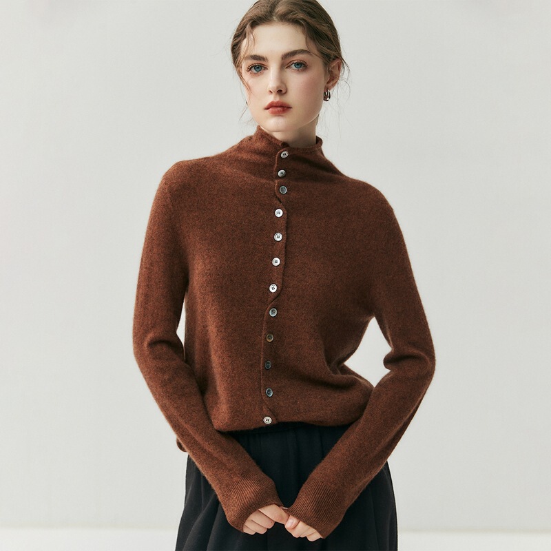 Fluffy Cloud-Like Cashmere Wool Rolled Edge Cardigan, Lazy Two-Wear Knitted Sweater, Turtleneck Sweater