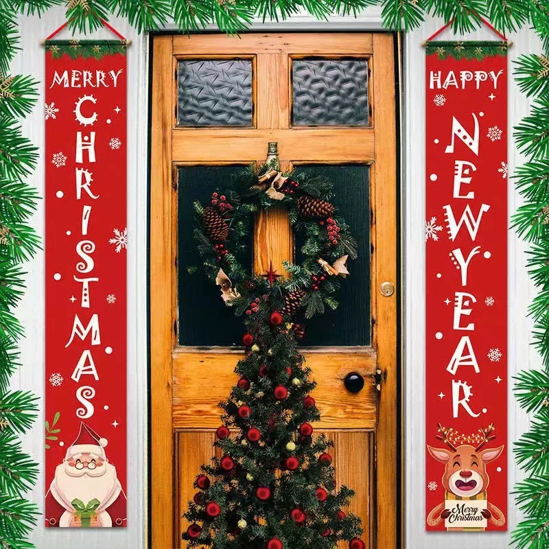 1 par de decoraciones navideñas para porche, pancarta para puerta, conjunto de decoración navideña para exteriores, letrero de Feliz Navidad para puerta delantera, para ciudad, campo, granja