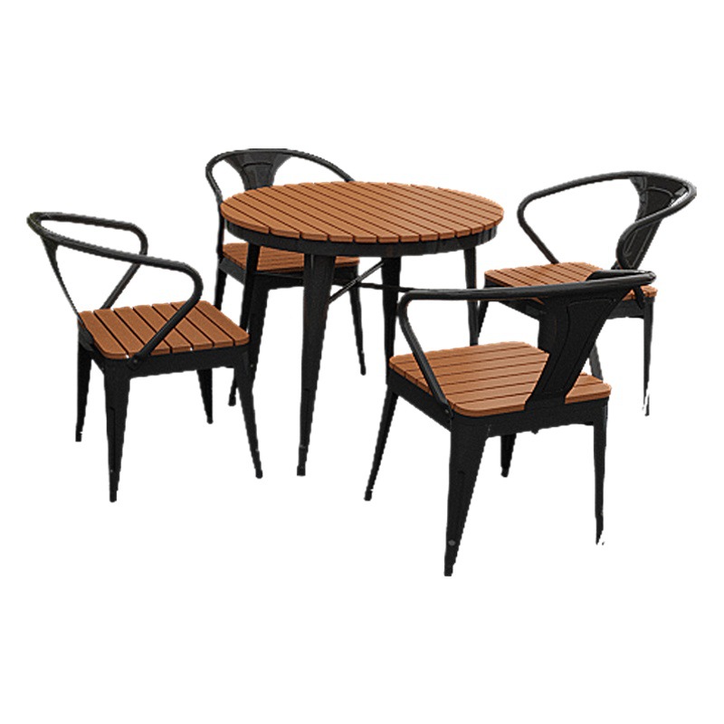 Simple de madera de plástico pequeña mesa redonda al aire libre balcón anti-óxido anti-corrosión al aire libre mesa y silla restaurante Hotel Patio comedor puerta mesa y silla