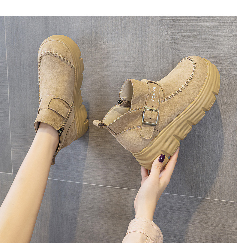 Giày boot nữ cổ cao đế dày tăng chiều cao phong cách Anh quốc cổ điển — M2961 màu đen, Lạc đà M2961, M2961 màu nâu, M2961 màu vàng chi tiết 20
