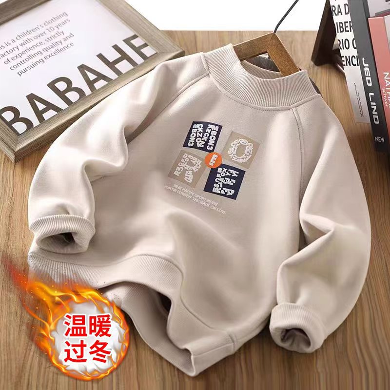 New Velvet Sweatshirt Children's Winter Sweatshirt Printed Thickened Children's Clothing Tops for Middle and Large Children Boys Boys Warm