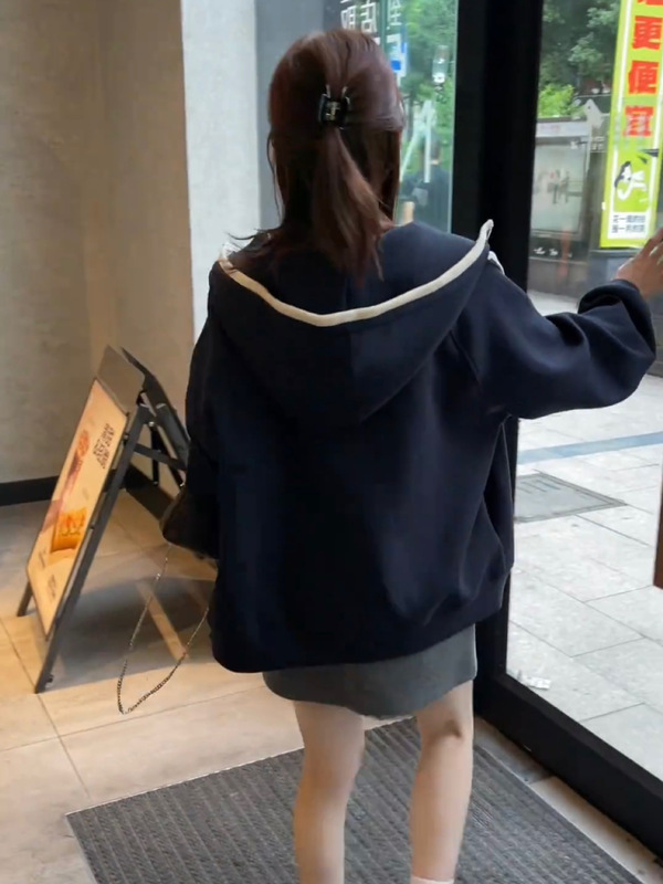 连帽卫衣外套开衫春秋2025新款爆款藏蓝色宽松显瘦慵懒感百搭上衣|undefined