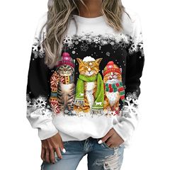 2024種類のクリスマス雪だるまプリント欧米の女装tウエストのゆるい柔らかい女性の丸首長袖上着が国境を越えている
