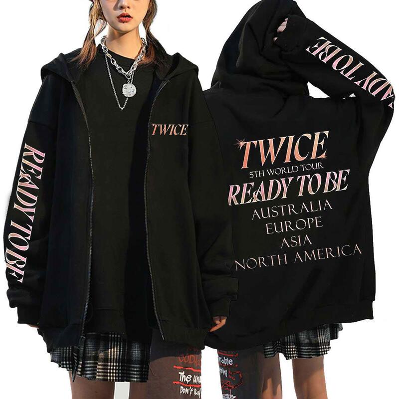 Korean star two singer group around Harajuku printed hooded loose zipper sweater cross-border wholesale kpop tide Korean star two singer group around Harajuku printed hooded loose zipper sweater cross-border wholesale kpop tide