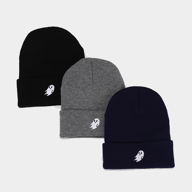 Amazon Venta caliente fantasma bordado Halloween hombres y mujeres sombrero de punto Otoño e Invierno moda de la calle sombrero frío moda caliente