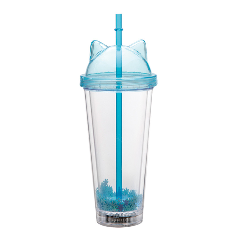 Taza de agua de paja de plástico de doble capa de color degradado transfronterizo AS/PS480/600ml con taza de regalo de café