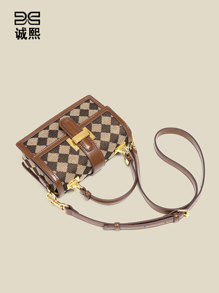 Bolso de mano retro con estilo occidental, Caja del Tesoro de la Luz de la Luna, textura de rombos y leopardo, algodón y lino, bolso de hombro para mujer, bandolera casual de moda