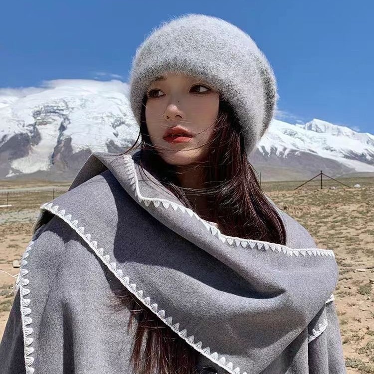 宽松大头围针织帽子女秋冬显脸小保暖毛绒堆堆帽百搭兔毛毛线帽|undefined