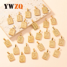 单吊坠 欧美爆款不锈钢吊坠铸造方牌26英文字母项链吊坠DIY配件