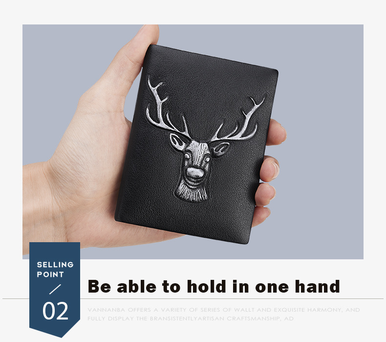Ví card holder nam da bò thật mỏng nhẹ nhiều khe thẻ phong cách đầu hươu chi tiết 4