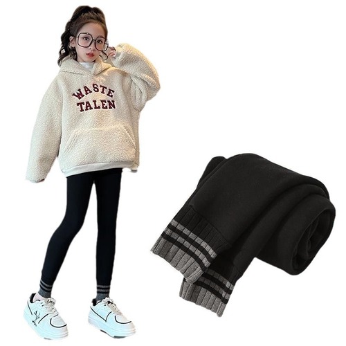 Girls' Fleece-Lined, Thickened, Fashionable Pants—Children's Outerwear, One-Piece Fleece Pants for Baby Girls, Warm Pants for Older Children—Autumn and Winter