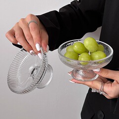 高颜値果物皿小精致氷河ガラス高足皿キャンディー小食皿お菓子デザート皿家庭用