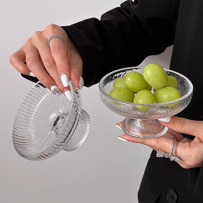 High-value Fruit Plate Small Exquisite Glacier Glass High-foot Plate Candy Snack Plate Fruit Plate Snack Dessert Plate Household
