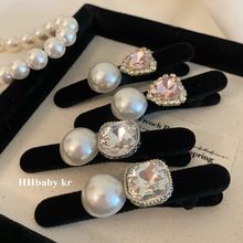 法式复古珍珠爱心粉钻丝绒发夹 秋冬小众侧边夹发卡