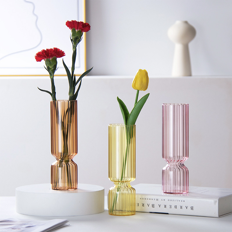 Florero de vidrio transparente florero hidropónico a rayas flor fresca flor seca decoración de la Mesa decoración del florero