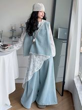 女童秋装不规则蕾丝牛仔马甲套装新款韩系儿童潮流叠穿三件套