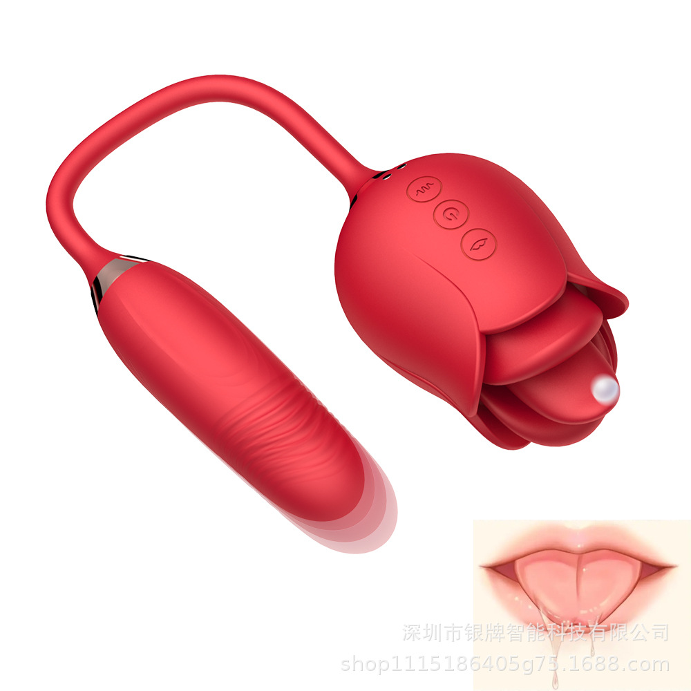 Rose series telescópico chupar lengua lamir vibración salto de huevos masajeador lengua estimular artículos para adultos al por mayor