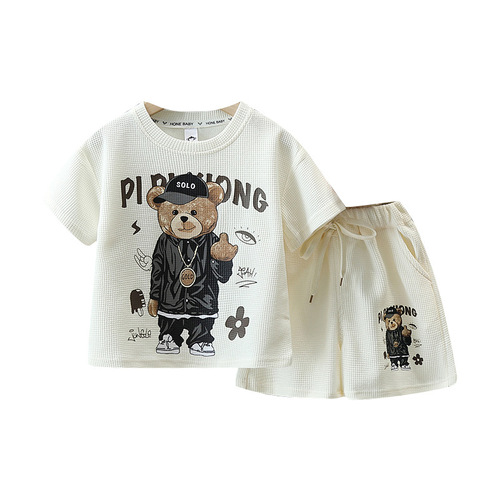3558 Boys Summer Short Sleeve Suit  New Internet Celebrity Handsome Baby Thin Clothes Trendy Children Summer Style Children's Clothes