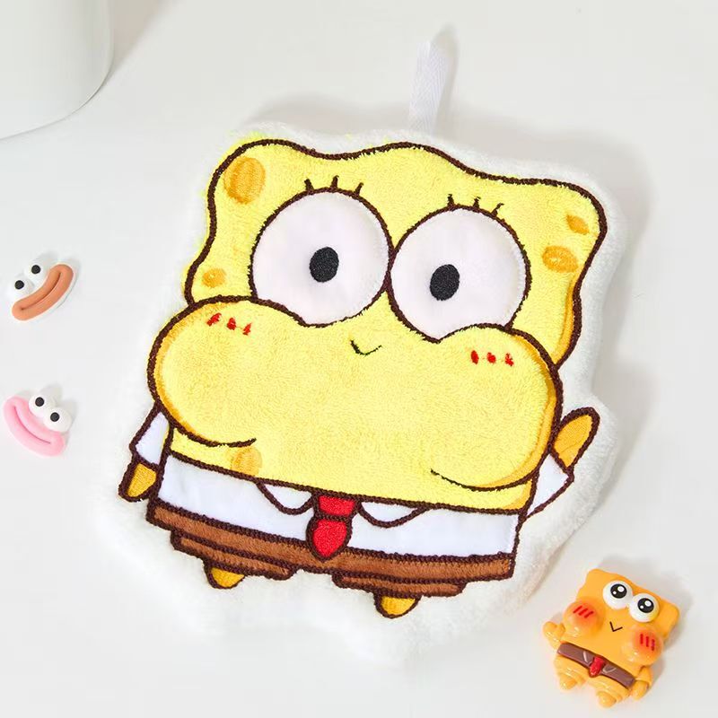 Spongebob Hand Towel Kitchen Hand Towel Hanging Cute Fleece-Lined Thickeneded Super Absorbent and Stain-Resistant Hanging Towel Square Towel