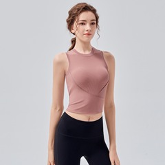 專業瑜伽服運動背心女外穿緊身短款帶胸墊跑步速干無袖健身上衣夏