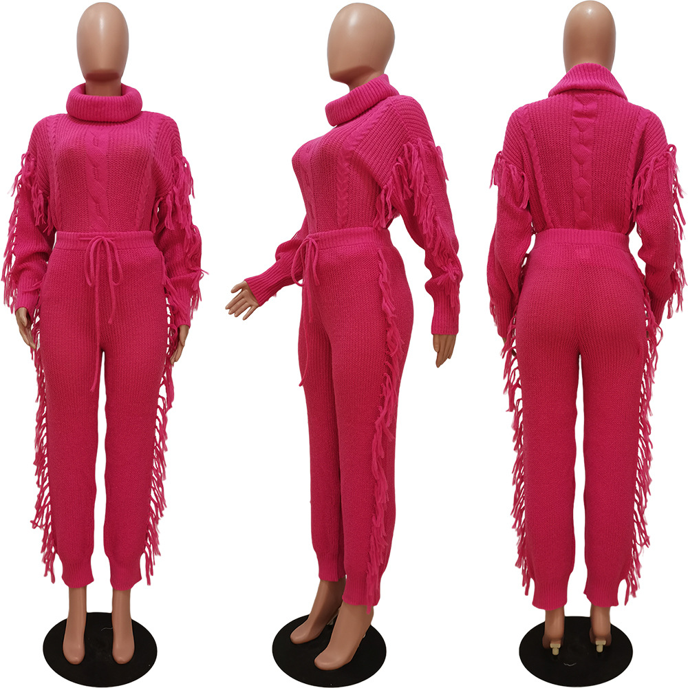 Street Women's Casual Solid Color Spandex Polyester Tassel Pants Sets Pants Sets display picture 14