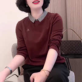 简约气质通勤文艺红色长袖女2025年秋季新款显白百搭经典大码上衣