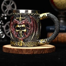 爆款复古骷髅啤酒杯3D立体浮雕树脂不锈钢酒杯个性节日礼品
