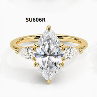 S925 Sterling Silver Inlaid Cultured Diamond Ring Marquise Diamond Ring 1 Carat Wedding Ring Olive-Shaped Moissanite Ring for Women