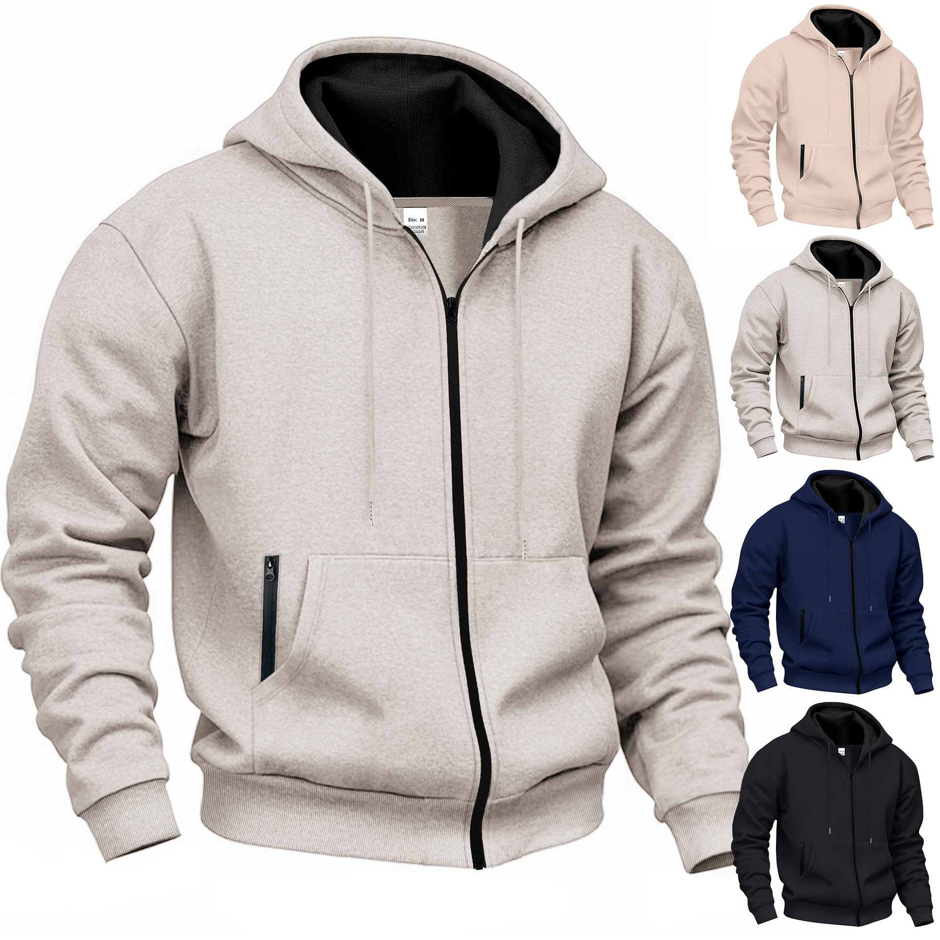 대외 무역 아마존 크로스보더 미국 남성 가을, 겨울 따뜻한 플러스 벨벳 기능성 기능 후드 지퍼 캐주얼 스웨트 셔츠