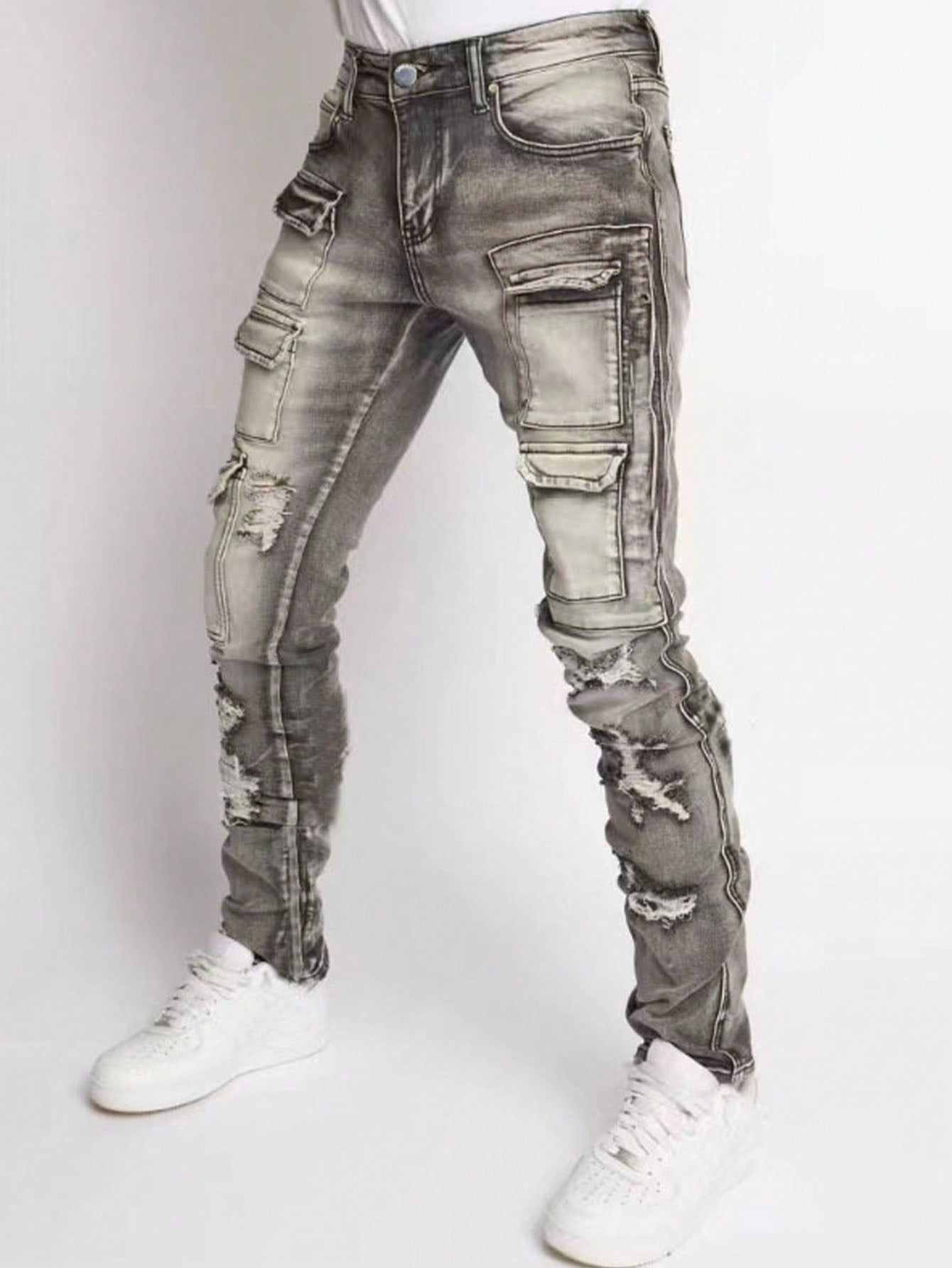 Herren Jeans Mit Stretch Und Patches Gerade Geschnitten Im Style_voghion.com