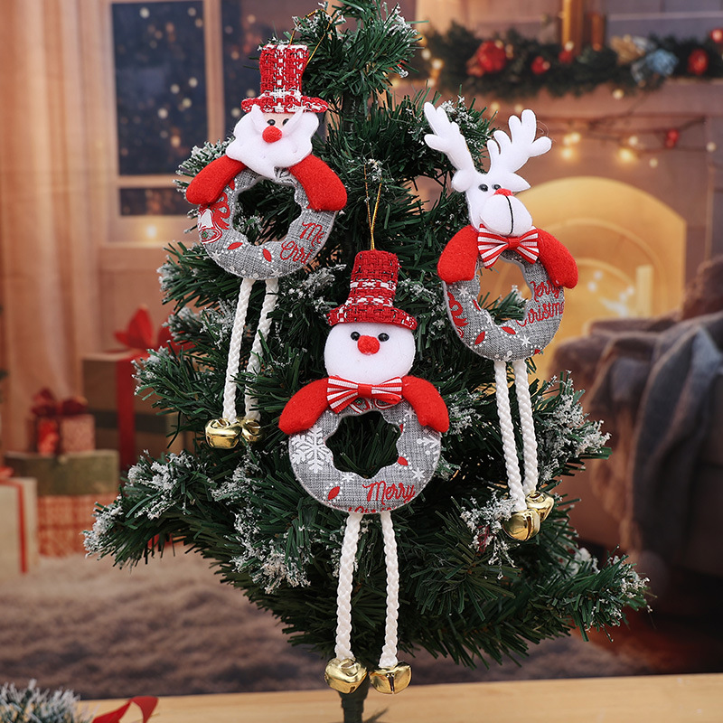 New Christmas decorations cross-border Christmas tree pendant round old man snowman Christmas tree bell pendant arrangement
