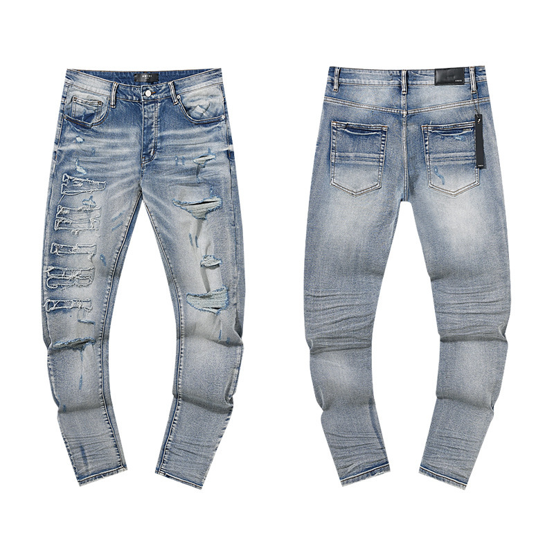 Transfronterizos Europa y América Purple Brand Jeans Jeans lavado con agua hace viejos agujeros retrógrados con tinta salpicada estilo americano