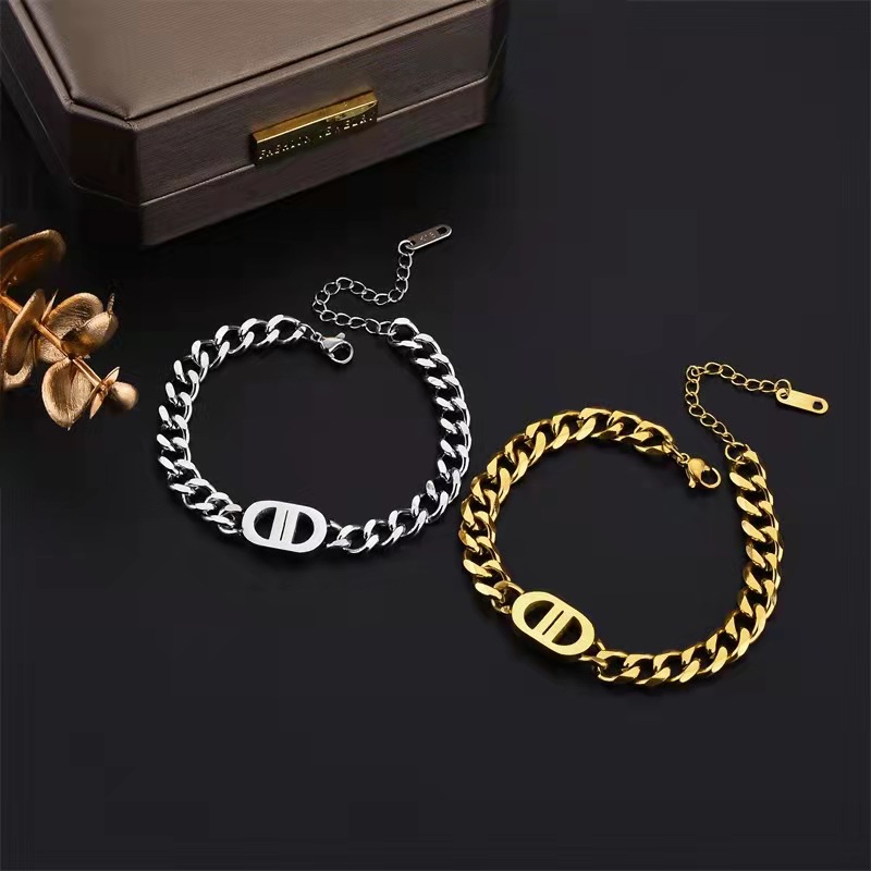 Titanium steel New Double D letter bracelet niche design sense men's polished Cuban chain simple high-end ins jewelry chain