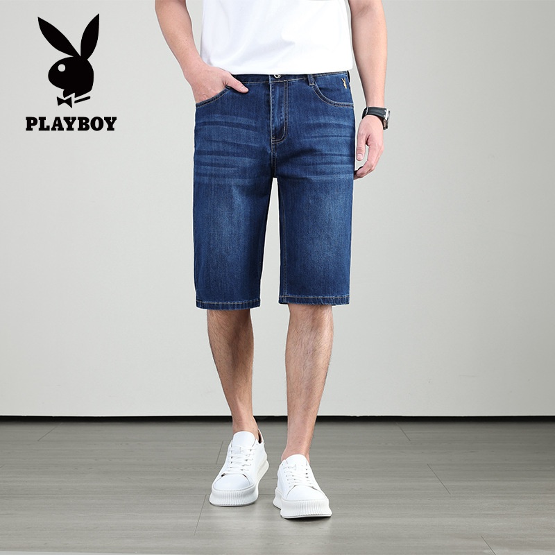 Playboy Men's Denim Shorts Summer Thin Loose Straight-Leg 5-Point Pants Versatile Stretchy Men's Clothing Playboy Men's Denim Shorts Summer Thin Loose Straight-Leg 5-Point Pants Versatile Stretchy Men's Clothing