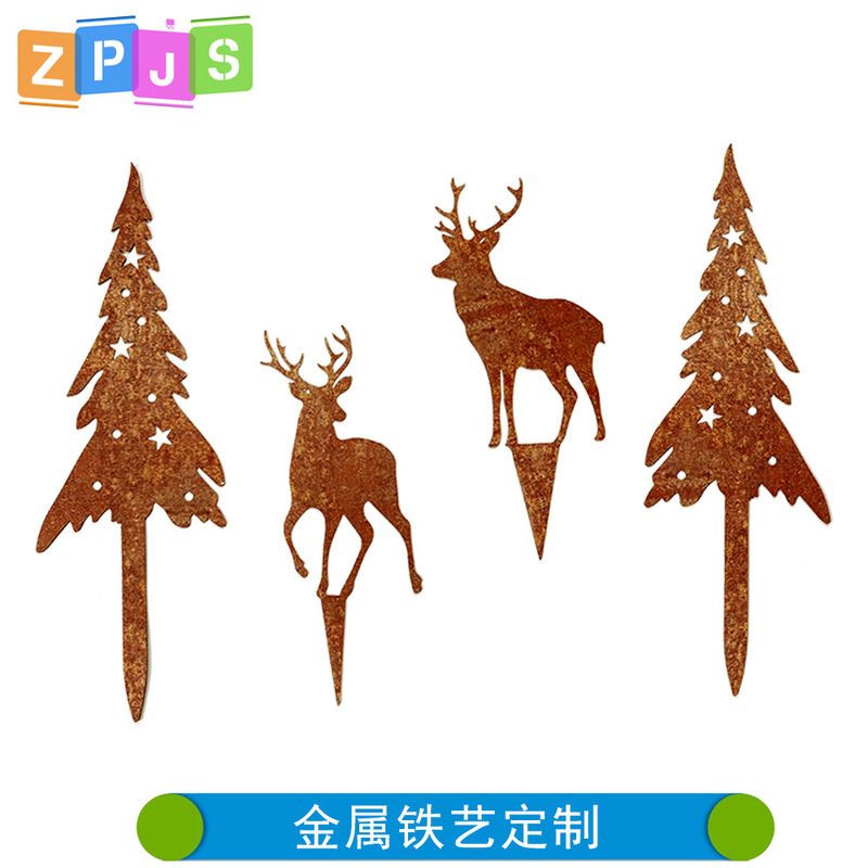 Christmas Tree Metal Ornaments Customized Outdoor Christmas Imitation Rust-Colored Metal Christmas Tree Iron Crafts