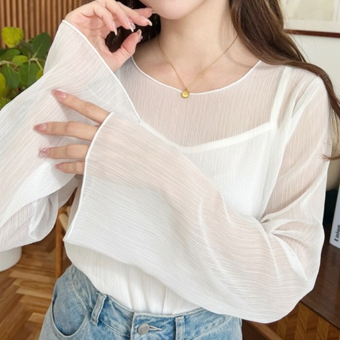Cross-Border Japanese and Korean Style Southeast Asian Foreign Trade Hot-Selling Summer Chiffon Shirt Air-Conditioning Shirt Lace Shirt Transparent Top Cross-Border Japanese and Korean Style Southeast Asian Foreign Trade Hot-Selling Summer Chiffon Shirt Air-Conditioning Shirt Lace Shirt Transparent Top