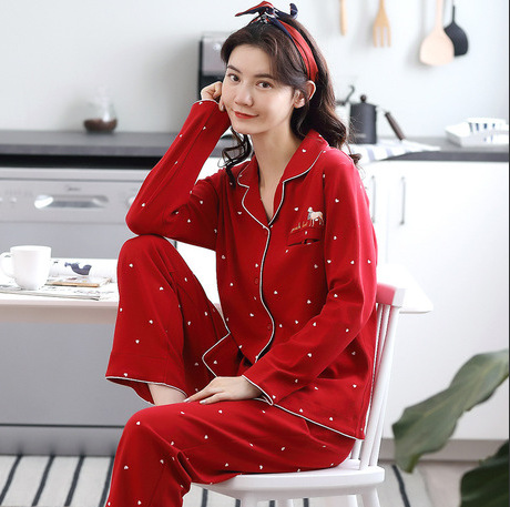 100% Pijama de algodón de manga larga para mujer traje de primavera y otoño cardigan de verano más el tamaño de mediana edad ropa para el hogar