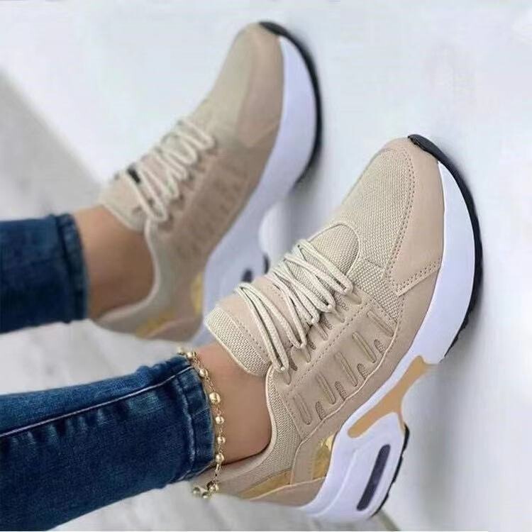 Foreign Trade Large Size 2022 European and American New Casual Sneakers Women's Flying Wedge Round Toe Lace-up Mesh Breathable Women's Shoes