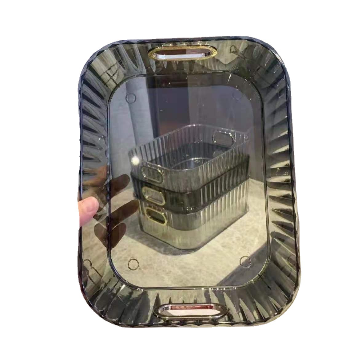 Caja de almacenamiento de escritorio de lujo ligero de alto aspecto PET caja de almacenamiento de artículos diversos multifuncionales caja de almacenamiento de cosméticos de dormitorio transparente image 6