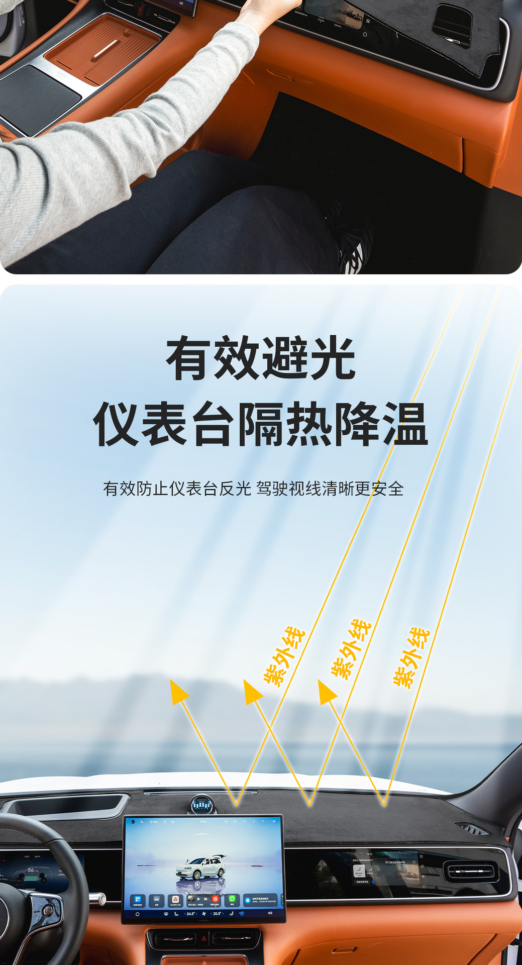Suitable for Aito M7 M8 M9 Dashboard Sunshade Mat, Car Light-Blocking Mat, Center Console Light-Blocking Mat, Anti-Slip Accessories
