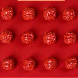 朱砂批发高含量飞红红砂荷叶生肖圆珠上下孔12毫米十二生配件