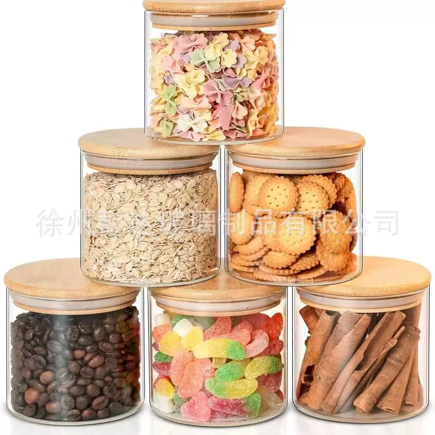 竹木盖玻璃储物罐厨房收纳罐茶叶罐杂粮罐食品级玻璃密封罐香料瓶