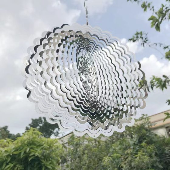 Amazon cross-border e-commerce supplies color wind-turning 3D rotating life tree light and shadow metal stainless steel mirror wind chimes