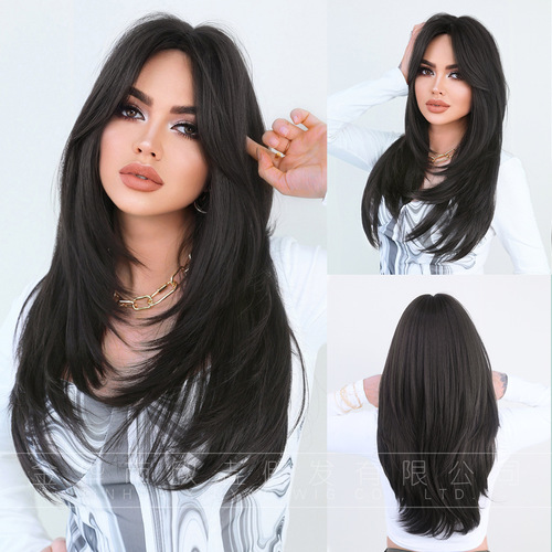 European and American-style 8-shaped bangs wig, gradient long straight hair, full-head style—high-quality, natural, layered, and textured wig
