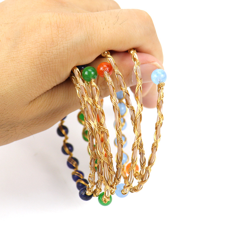 Retro Geometric natural stone Crystal Copper Handmade Bracelets 1 Piece